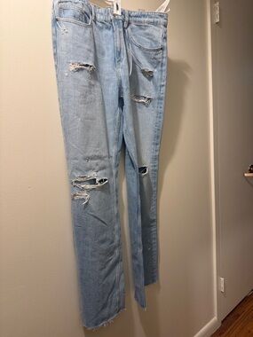 Zara Light Blue High-Rise Distressed Jeans
